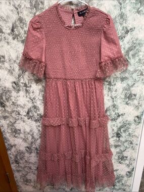 Womens Dusty Rose Ruffle Dot Tulle Dress